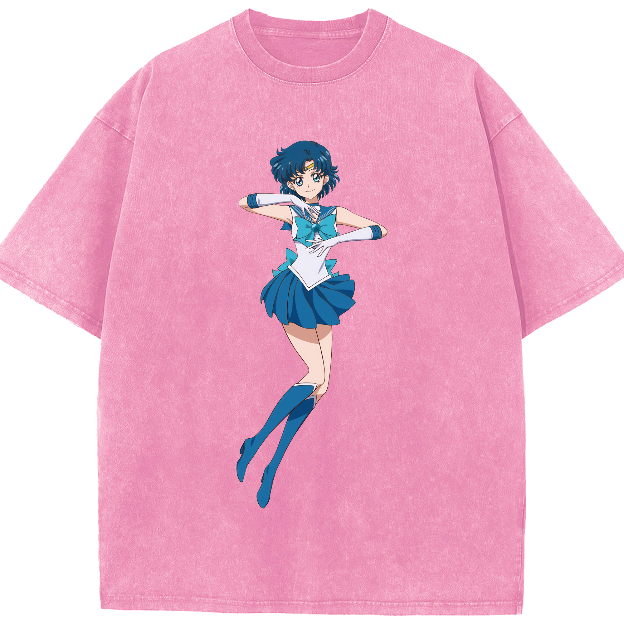 （画像用） 美少女戦士セーラームーン 水野 亜美 みずの あみ Sailor Moon Mizuno Ami 綿100% ヴィンテージ風 半袖Tシャツ（フロントプリント）